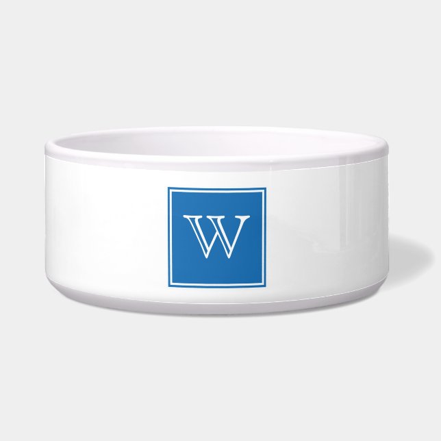 Blue Square Monogram Pet Bowl Voerbakje (Voorkant)