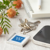 Blue Square Monogram Premium Sleutelhanger (Zijkant)