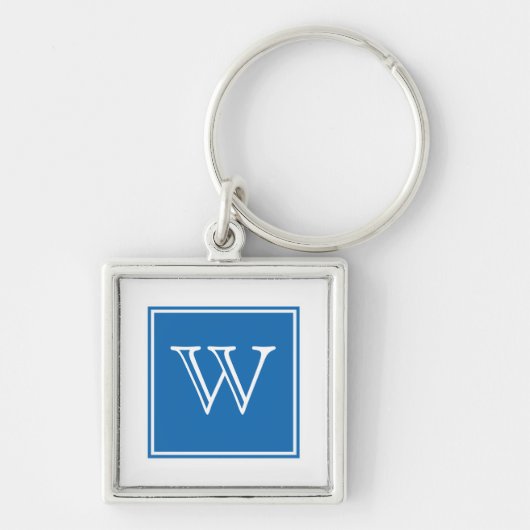 Blue Square Monogram Premium Sleutelhanger (Voorkant)