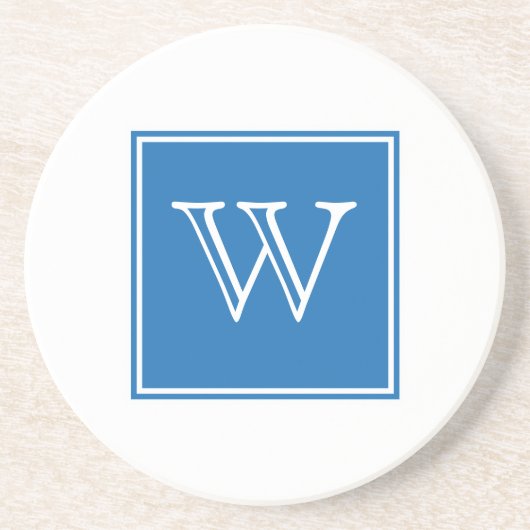 Blue Square Monogram Sandstone Onderzetter (Voorkant)