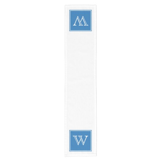 Blue Square Monogram Table Runner Korte Tafelloper (Voorkant)