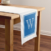 Blue Square Monogram Table Runner Korte Tafelloper (Voorbeeld)