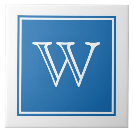 Blue Square Monogram Tegel Tegeltje (Voorkant)