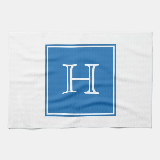 Blue Square Monogram Towel Theedoek (Horizontaal)