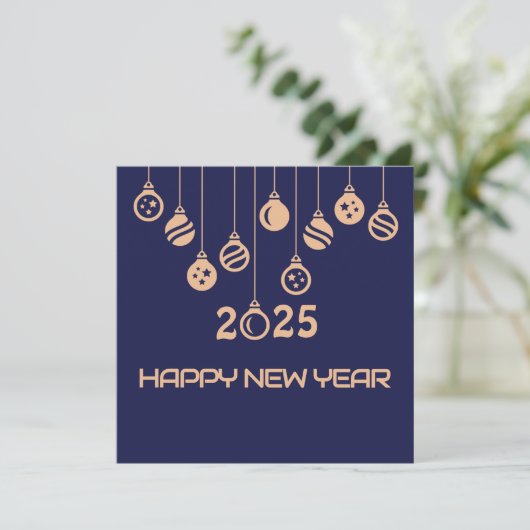 Blue Square wish card New Year with Christmaball Feestdagenkaart (Staand voorkant)