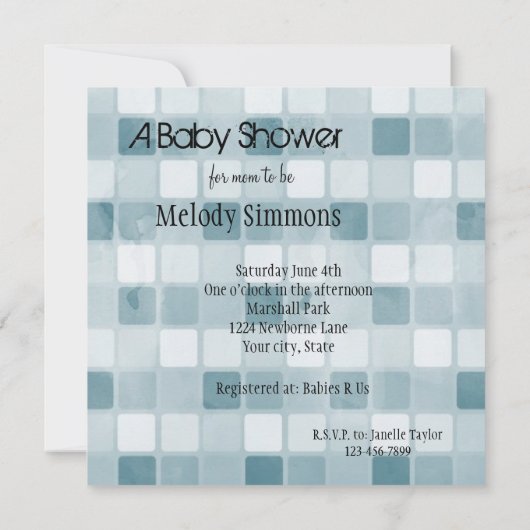 Blue Squares-Baby shower Kaart (Achterkant)