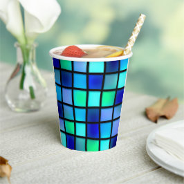 Blue Squares Patroon Papieren Bekers
