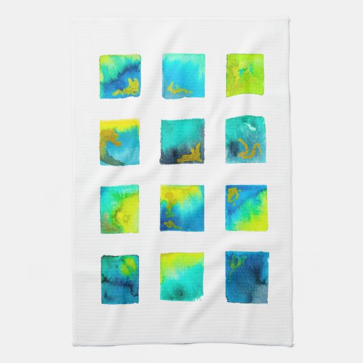 Blue squares watercolor abstract theedoek (Verticaal)