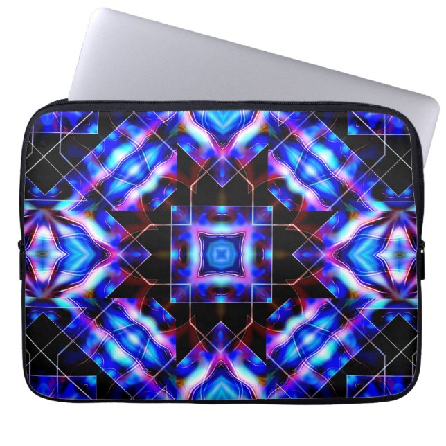 Blue squares with gradient acrylic style, on dark laptop sleeve (Voorkant)