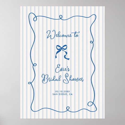 Blue Squiggle Lijst Bow Vrijgezellenfeest Welkomst Poster (Voorkant)