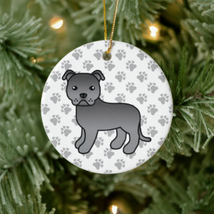 Blue Staffordshire Bull Terrier Cute Cartoon Dog Keramisch Ornament