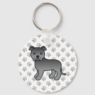 Blue Staffordshire Bull Terrier Cute Cartoon Dog Sleutelhanger