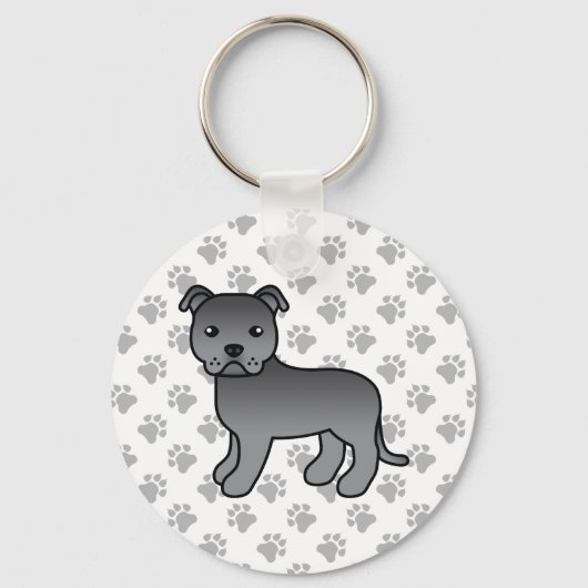 Blue Staffordshire Bull Terrier Cute Cartoon Dog Sleutelhanger (Voorkant)