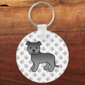 Blue Staffordshire Bull Terrier Cute Cartoon Dog Sleutelhanger (Voorkant)