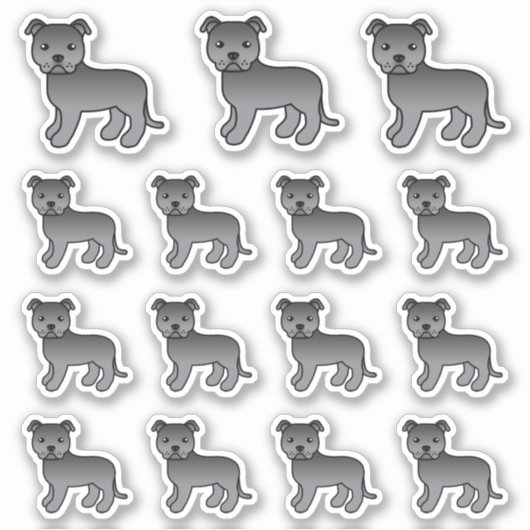 Blue Staffordshire Bull Terrier Cute Cartoon Dogs Sticker (Voorkant)