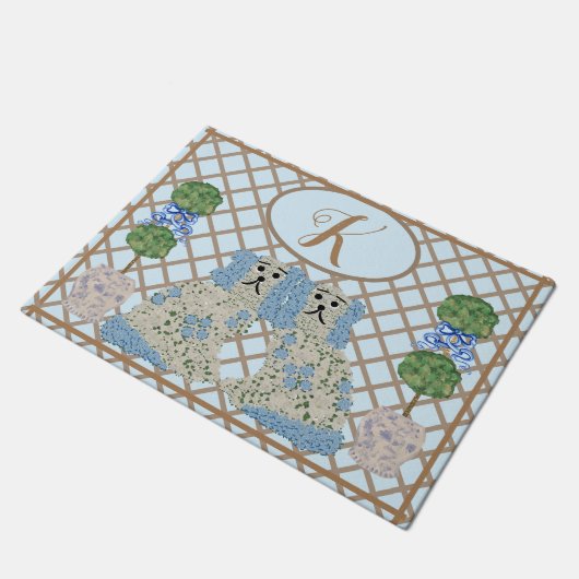 Blue Staffordshire Dogs Ginger Jar Topiary Deurmat (Schuin)