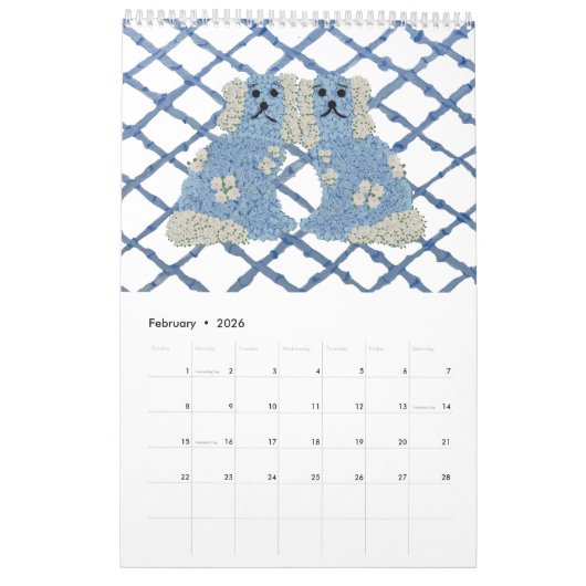 Blue Staffordshire Honden Lattice Trellis Kalender (Feb 2026)