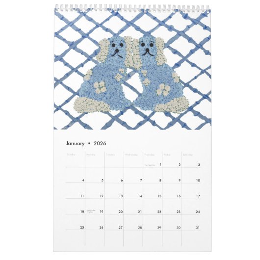 Blue Staffordshire Honden Lattice Trellis Kalender (Jan 2026)
