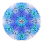 Blue Stained Glass Effect Flower Cabinet Pull Keramische Knop (Voorkant)