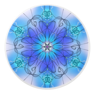 Blue Stained Glass Effect Flower Cabinet Pull Keramische Knop