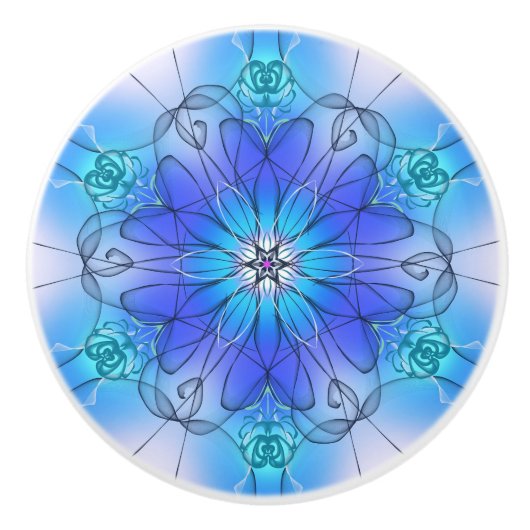 Blue Stained Glass Effect Flower Cabinet Pull Keramische Knop (Voorkant)