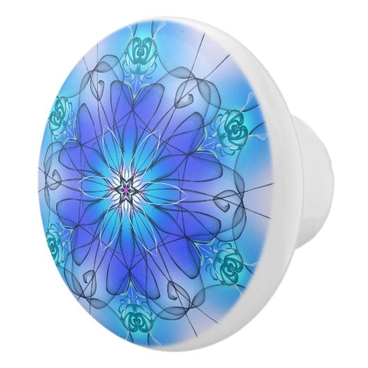 Blue Stained Glass Effect Flower Cabinet Pull Keramische Knop (Rechts)