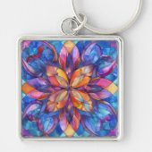 Blue Stainglass Square Sleutelhanger (Voorkant)