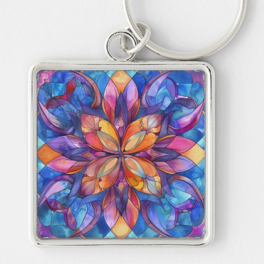 Blue Stainglass Square Sleutelhanger (Voorkant)