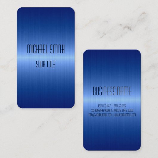 Blue Stainless Steel Metal Visitekaartje (Voorkant / Achterkant)