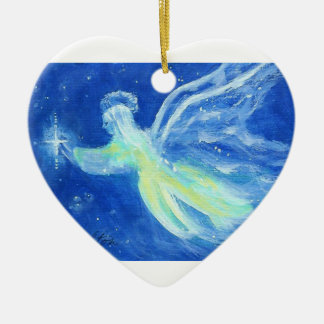 Blue Star Angel Heart-kerstversiering Keramisch Ornament