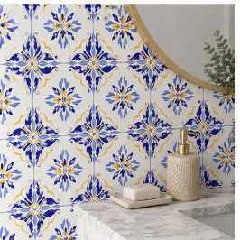 Blue Star Elegant Floral Mosaic Mediterranean Tegeltje