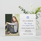 Blue Star en White Wood Bat Mitzvah Invitation Kaart (Staand voorkant)