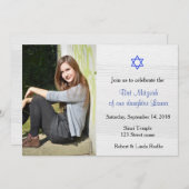 Blue Star en White Wood Bat Mitzvah Invitation Kaart (Voorkant / Achterkant)