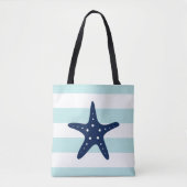 Blue Star Fish op Mint Stripes Tote Bag (Voorkant)