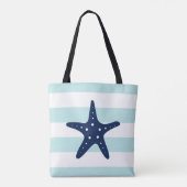 Blue Star Fish op Mint Stripes Tote Bag (Achterkant)