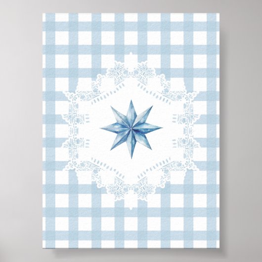 Blue Star Gingham Christmas Poster (Voorkant)