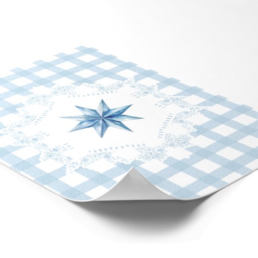 Blue Star Gingham Christmas Poster (Hoek)