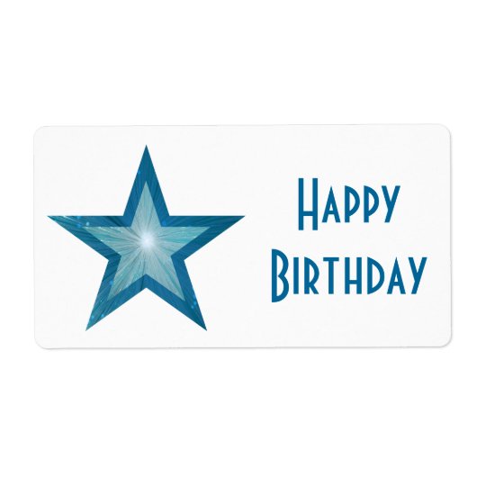 Blue Star 'Happy Birthday' Breedbandlabel Etiket (Voorkant)