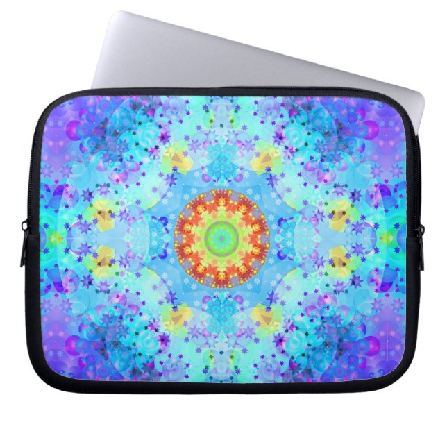 Blue Star Hippy Mandala Patterned Laptop Sleeve (Voorkant)