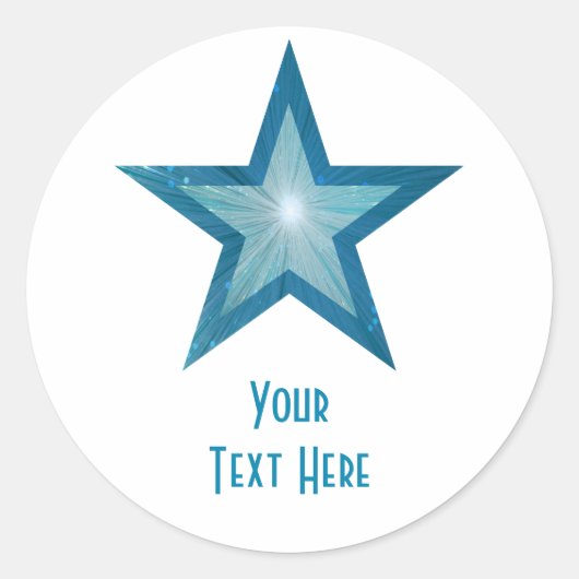 Blue Star 'Jouw tekst'-ronde sticker wit (Voorkant)