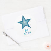 Blue Star 'Jouw tekst'-ronde sticker wit (Envelop)