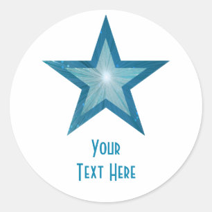 Blue Star 'Jouw tekst'-ronde sticker wit