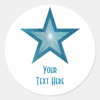 Blue Star 'Jouw tekst'-ronde sticker wit