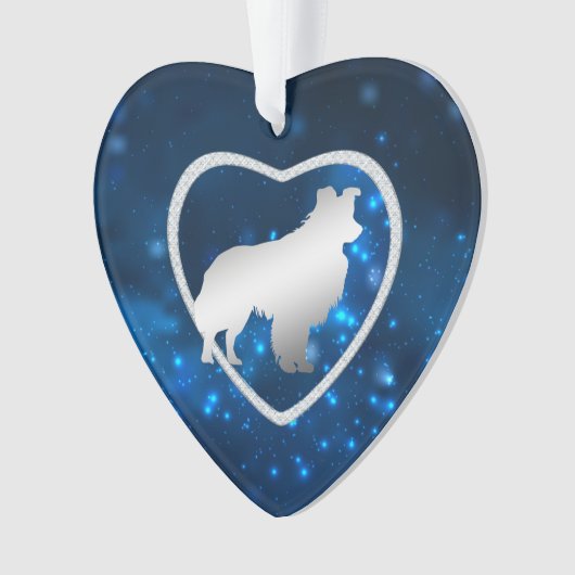 Blue Star Lights Border Collie Dog Ornament (voorkant)