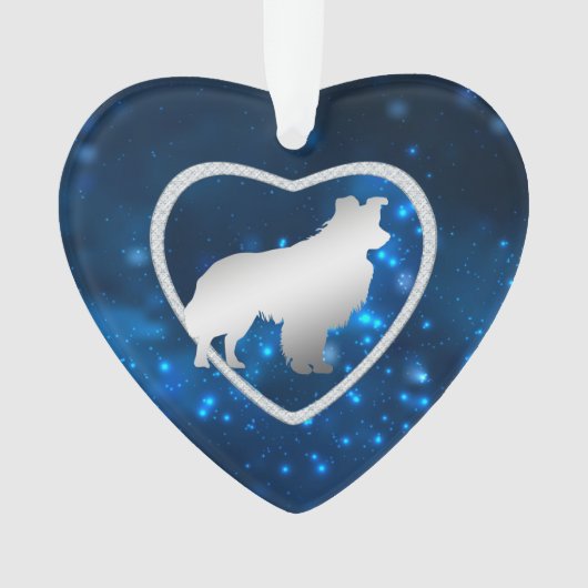 Blue Star Lights Border Collie Dog Ornament (voorkant)