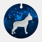 Blue Star Lights Boston Terrier Dog Kerstmis Metalen Ornament (Voorkant)