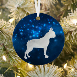 Blue Star Lights Boston Terrier Dog Kerstmis Metalen Ornament