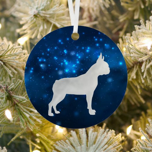Blue Star Lights Boston Terrier Dog Kerstmis Metalen Ornament (Insitu)