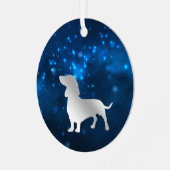 Blue Star Lights Dachshund Dog Kerstmis Metalen Ornament (Voorkant links)