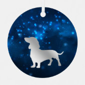Blue Star Lights Dachshund Dog Kerstmis Metalen Ornament (Voorkant)